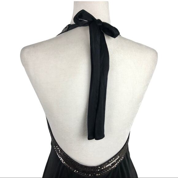 BCBG Diamante Mesh Mini Dress Black V-Neck Halter XS Clubwear Disco Party - Picture 9 of 14